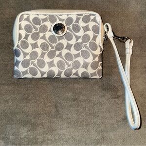 Coach Gray and White Signature PVC Wristlet EC